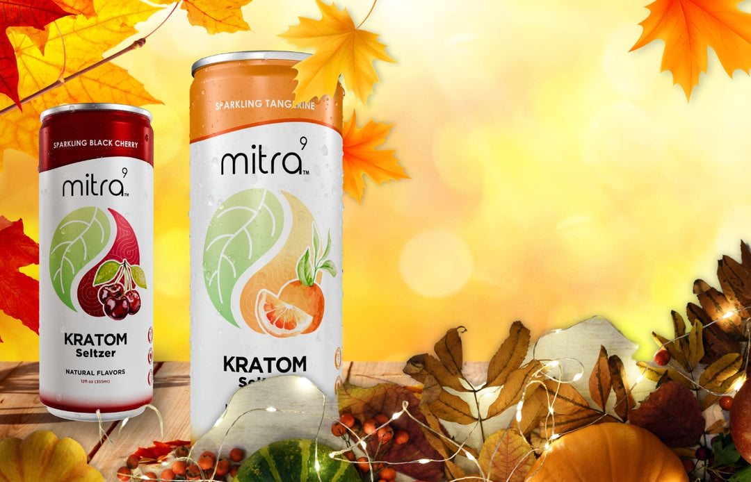 Thanksgiving Drinks on table with Fall leaves