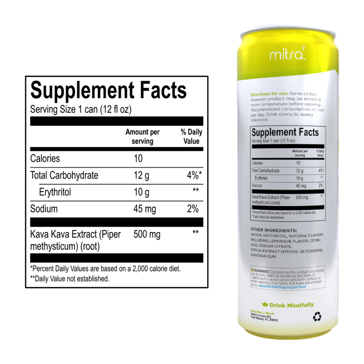 Kava Lemonade Seltzer Supplement Facts